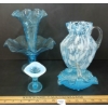 Image 2 : LOT OF 4 - BLUE URANIUM FENTON ART GLASS PCS