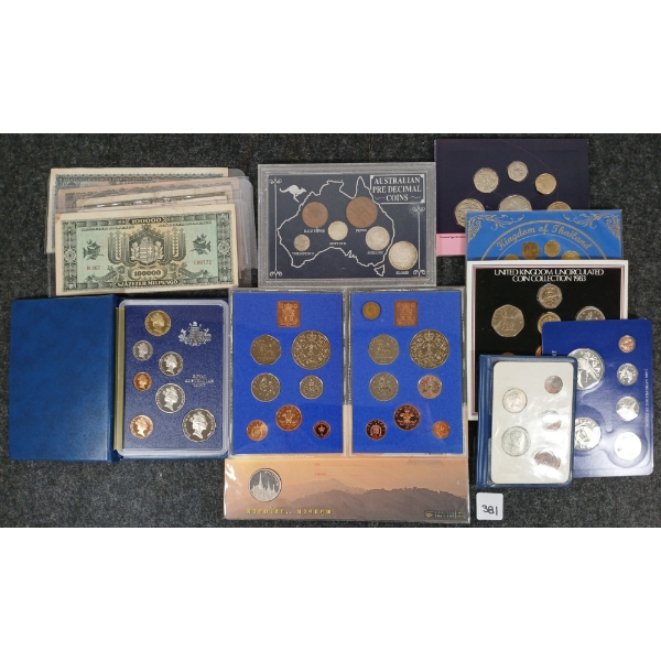 JOB LOT - WORLD BANKNOTES & COINS - AUSTRAILA, BRITISH, THAILAND, ETC 