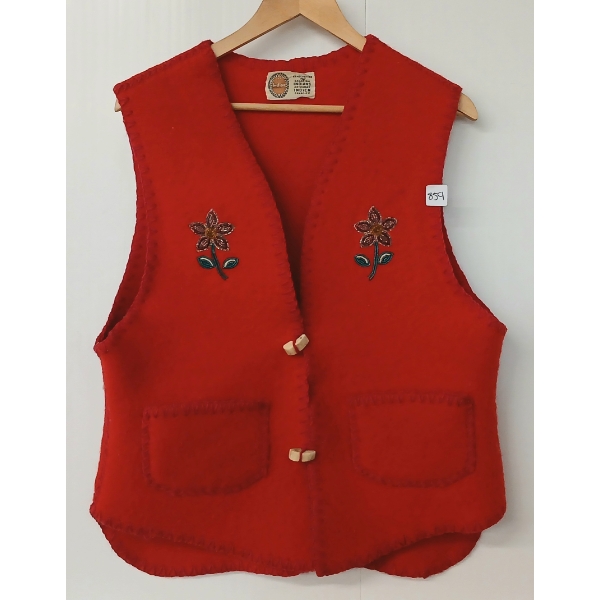 HAND CARFTED INDIAN BOILED WOOL VEST W/ BONE FASTENERS & BEADING