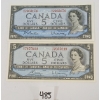 Image 1 : LOT OF 2 - 1954 CDN $5 BANKNOTES