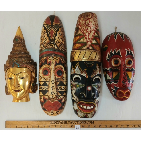 LOT OF 4 - BALINESE CARVED MASKS & WALL HANGINGS