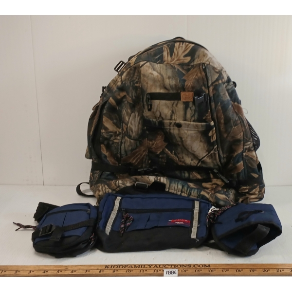 LOT OF 2 - RANGE FLEECE CAMO BACKPACK & LUGGER TRAIL WAIST BAG