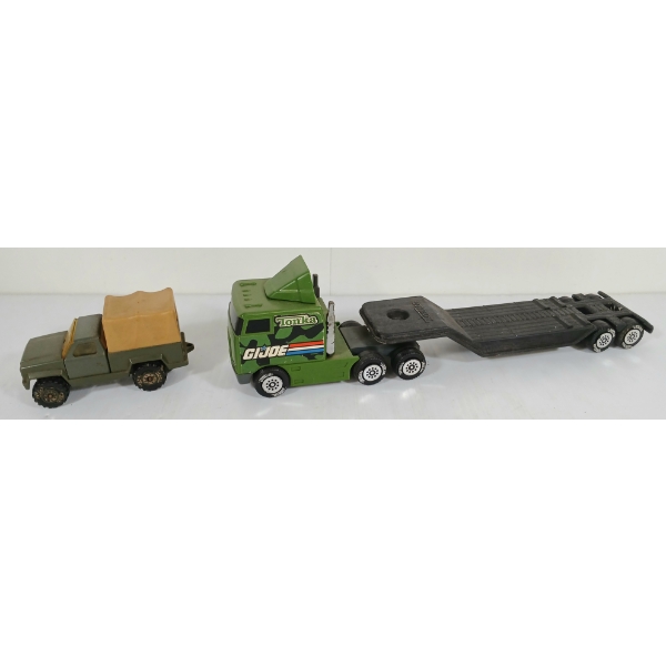 LOT OF 2 - TONKA G.I. JOE COMBAT ENGINEERS SEMI-TRUCK TRAILER & ARMY TRUCK