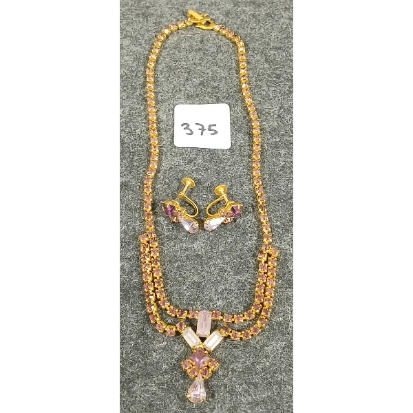 AMETHYST GOLD TONED NECKLACE & SCREW BACK EARRINGS 