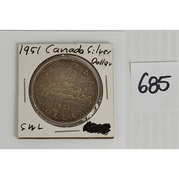 1951 CDN SILVER DOLLAR COIN