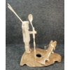 Image 6 : FISHERMAN & ARCTIC CHAR - SIGNED - ANTLER & WOOD