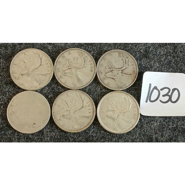 LOT OF 6 - 1918-1966 CDN 25 CENT COINS