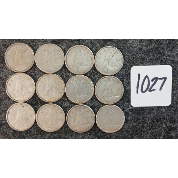LOT OF 12 - 1955-1966 CDN 10 CENT COINS