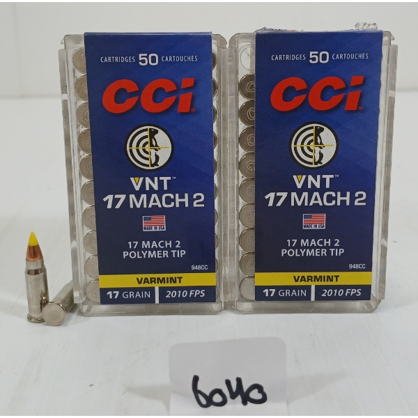 AMMO: 100X CCI .17 MACH 2 - 17GR - POLYMER TIP - SEALED