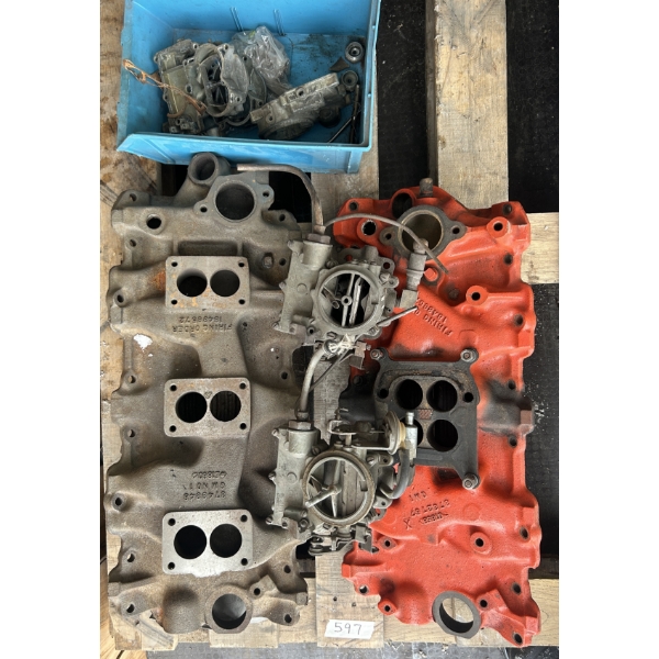 JOB LOT - GM 348 ENGINE - TRI POWER INTAKE MANIFOLDS & CARBURATORS 
