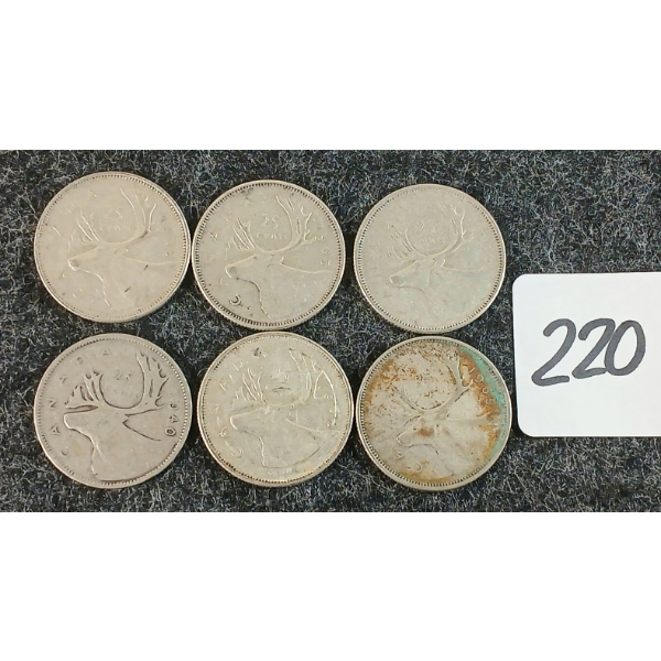 LOT OF 6 - 1940-1968 CDN 25 CENT COINS