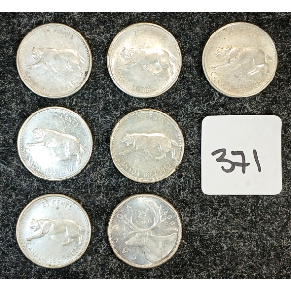 LOT OF 7 - 1967 CDN 25 CENT COINS 