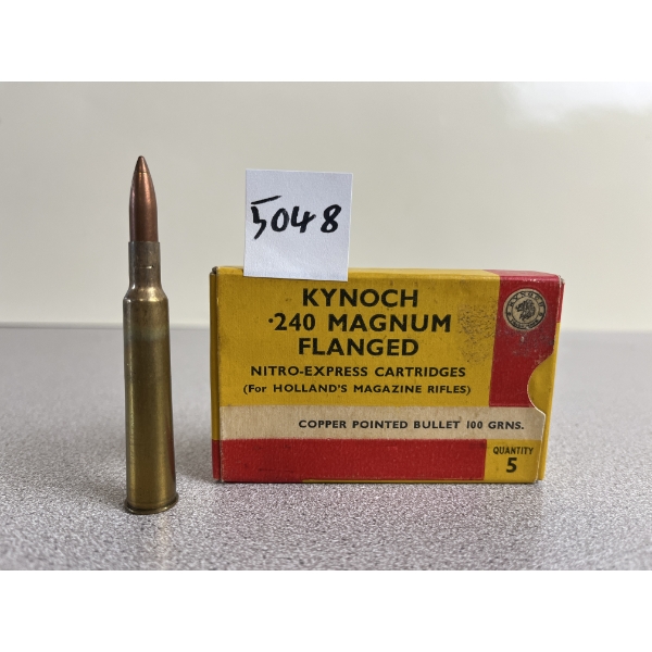 AMMO: 5X KYNOCH .240 MAGNUM FLANGED 100GR. POINTED COPPER BULLET 