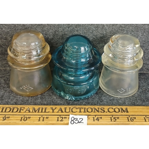 LOT OF 3 - HEMINGRAY & DOMINION GLASS INSULATORS