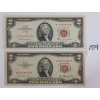 LOT OF 2 - 1953 & '63 U.S. RED SEALED $2 BANKNOTES
