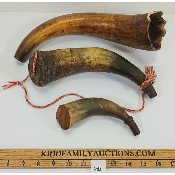 LOT OF 3 - POWDER HORNS