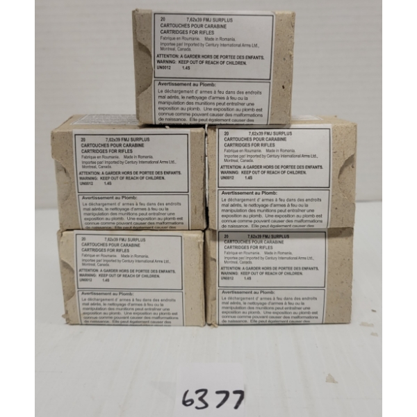 AMMO: 100X 7.62 X 39 FMJ SURPLUS - SEALED