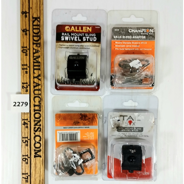 LOT OF 4 - 2X ALLEN SWIVEL STUD RAIL MOUNT SLINGS & 2X CHAMPION AR-15 BIPOD ADAPTORS