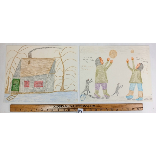 LOT OF 2 -  "CABIN AT ENNADAI LAKE" & "INUKS & DOG PLAY BALL" BY MARY AYAQ ANOWTALIK