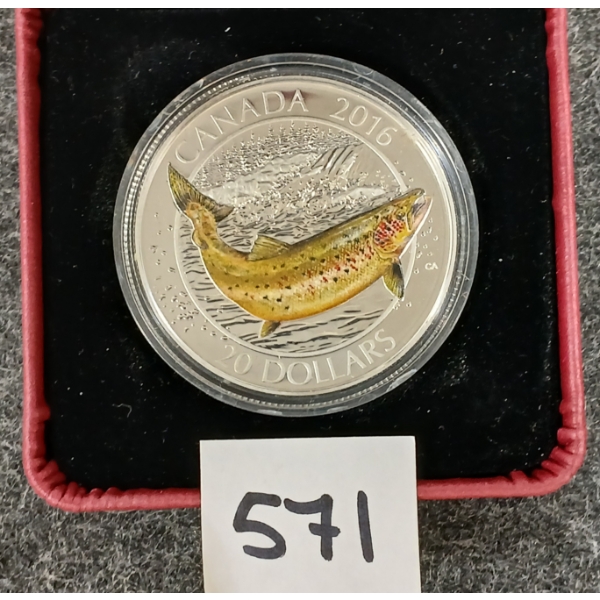2016 RCM $20 FINE SILVER COIN - ATLANTIC SALMON