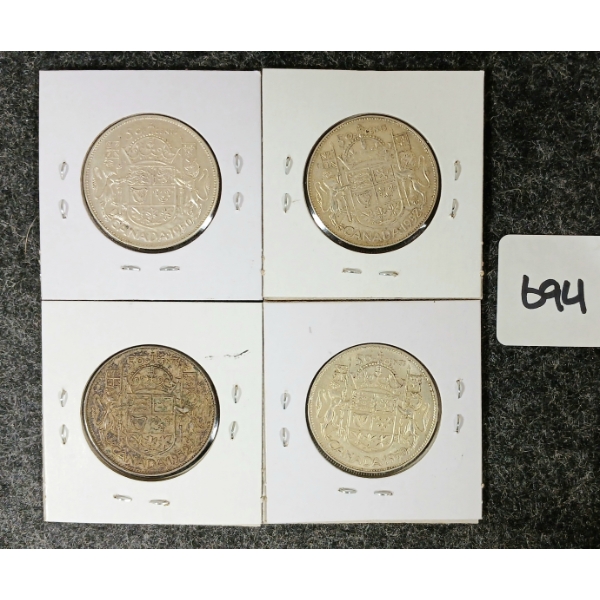 LOT OF 4 - 1950 & 1952 CDN SILVER 50 CENT COINS