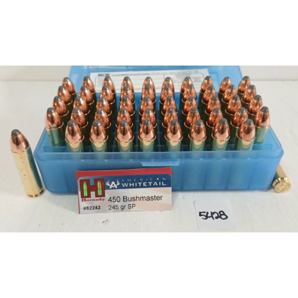 AMMO: 50X HORNADY .450 BUSHMASTER - 245GR -  SP - FACTORY LOADS