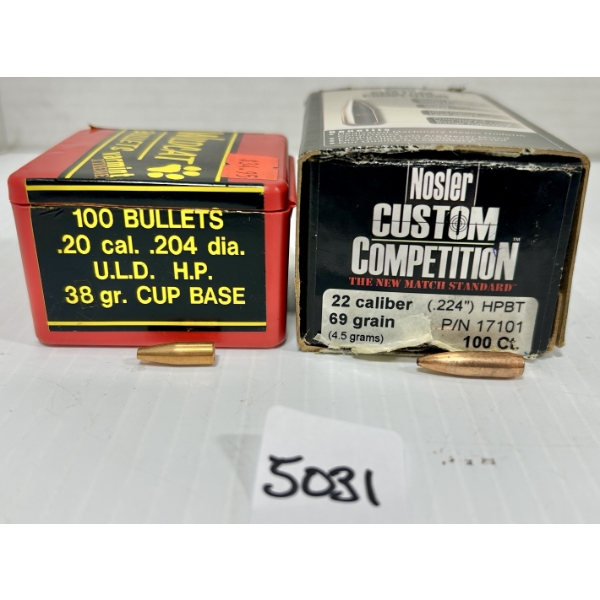 BULLETS: APPROX 20X .20 CAL 38 GR HP & APPROX 80X .22 CAL 69 GR HP