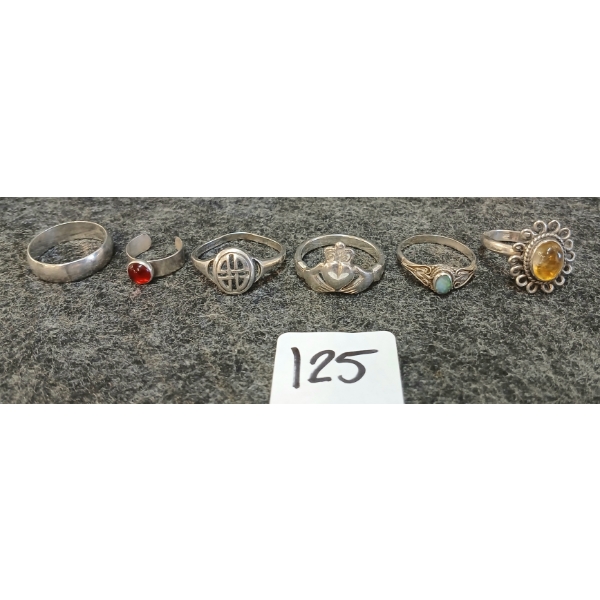 LOT OF 6 - STERLING SILVER COSTUME RINGS