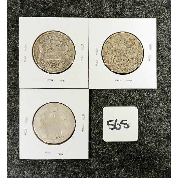 LOT OF 3 - 1909 & 1942 CDN SILVER 50 CENT COINS