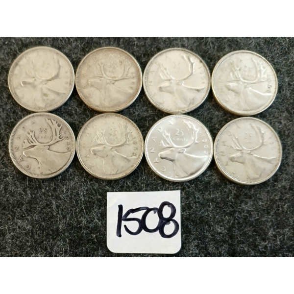 LOT OF 8 - 1937-1968 CDN 25 CENT COINS