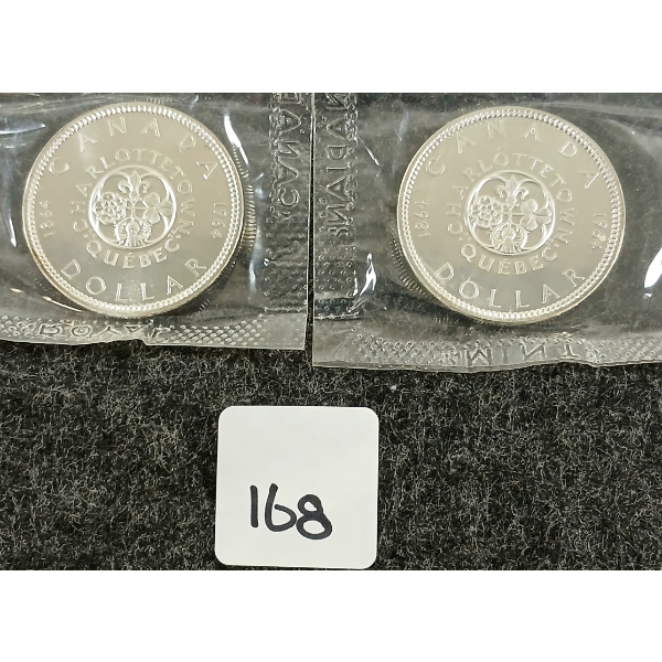 LOT OF 2 - 1964 CDN SILVER DOLLARS - CHARLOTTETOWN