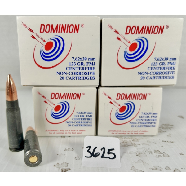 AMMO: 80X DOMINION 7.62X39 MM - 123 GR FMJ