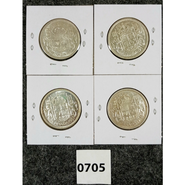LOT OF 4 - 1957 CDN SILVER 50 CENT COINS