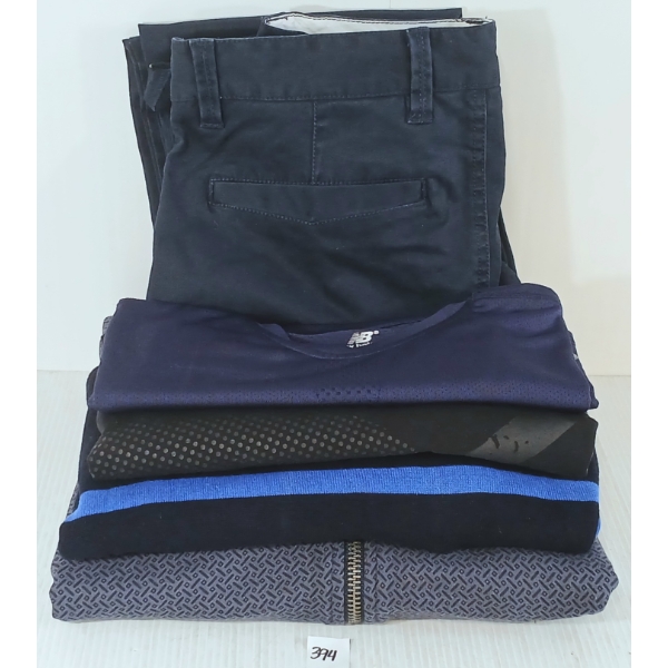 LOT OF 5 - MEN'S T-SHIRTS, SWEATER, HOODIE & PANTS - MFG NEW BALANCE & MINIMUM