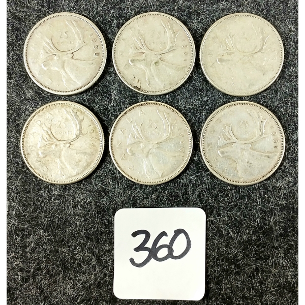 LOT OF 6 - 1958-1966 CDN 25 CENT COINS