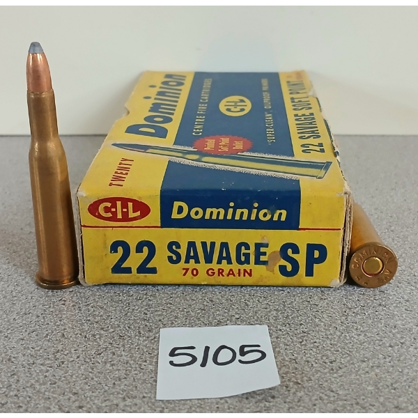 AMMO: 20X DOINION .22 SAVAGE - 70GR SP - COLLECTORS BOX 