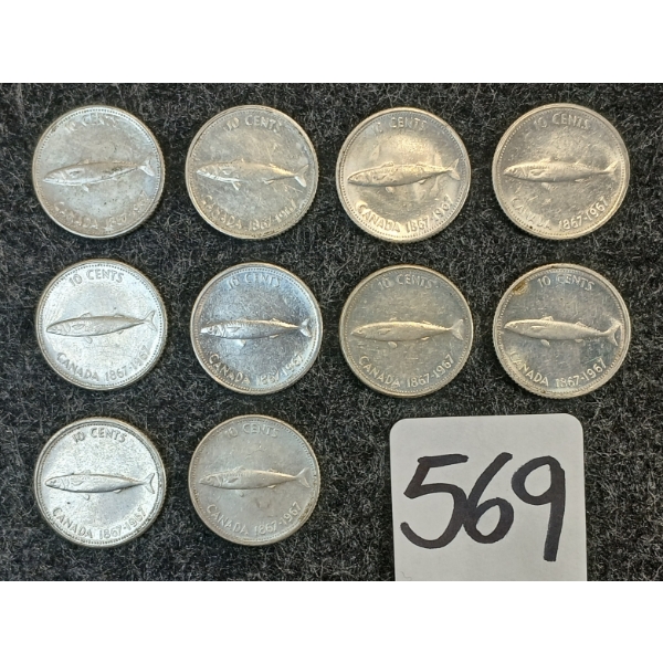 LOT OF 10 - 1967 CDN 10 CENT COINS