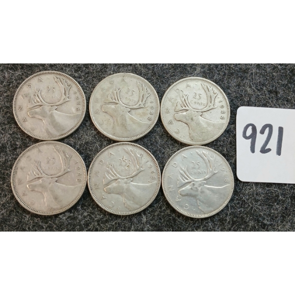 LOT OF 6 - 1944-1948 CDN 25 CENT COINS