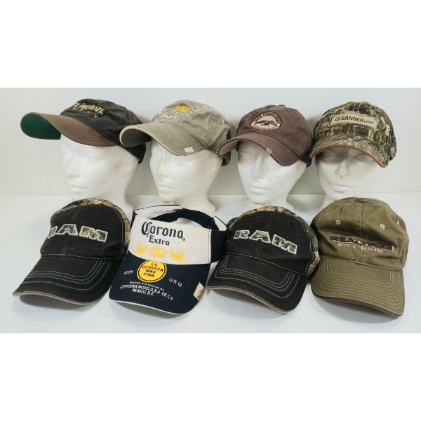 LOT OF 8 - HUNTING BASEBALL CAPS - INCL DUCK COMMAND, REMINGTON, ETC