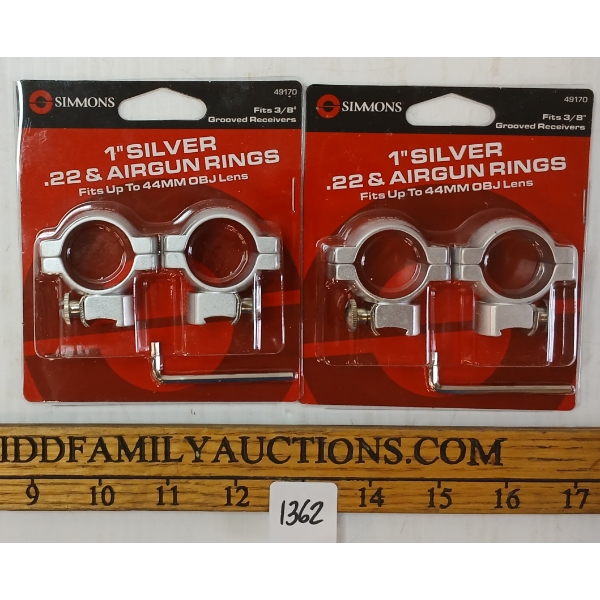 LOT OF 2 - SIMMONS 1 IN SILVER .22 & AIRGUN RINGS