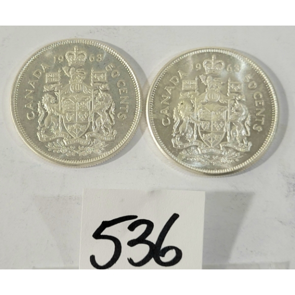 LOT OF 2 - 1963 CDN 50 CENT SILVER COINS