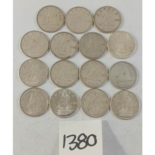 LOT OF 15 - 1938-1968 CDN SILVER DIMES