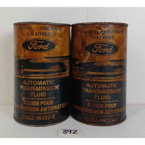 LOT OF 2 - FORD AUTOMATIC TRANSMISSION & POWER STEERING FLUID QT FIBRE CANS