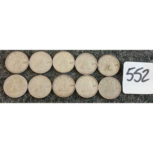LOT OF 10 - 1943-1949 CDN 10 CENT COINS