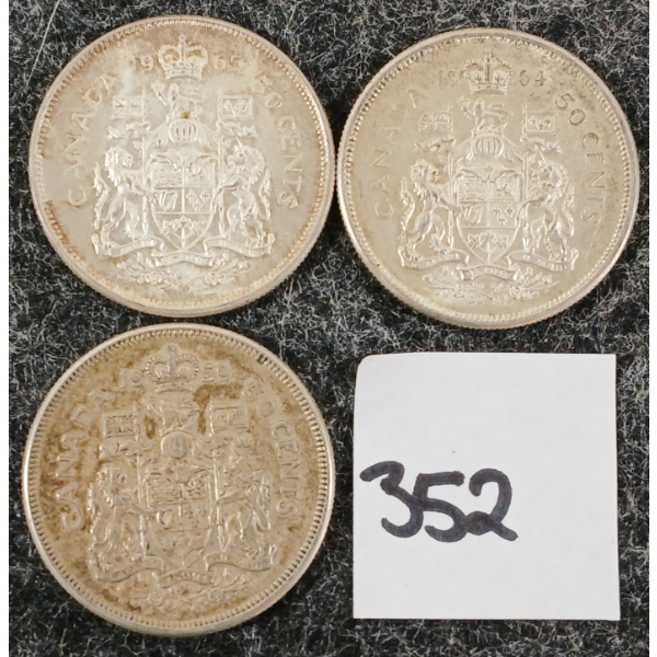 LOT OF 3 - 1959-1965 CDN SILVER HALF DOLLARS