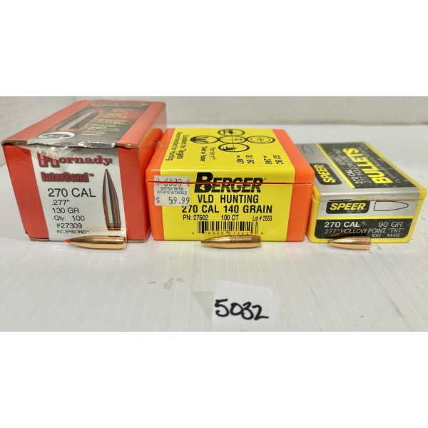 BULLETS: APPROX 180X .270 CAL - 130 GR POLY TIP & 140 GR HP & 90 GR HP