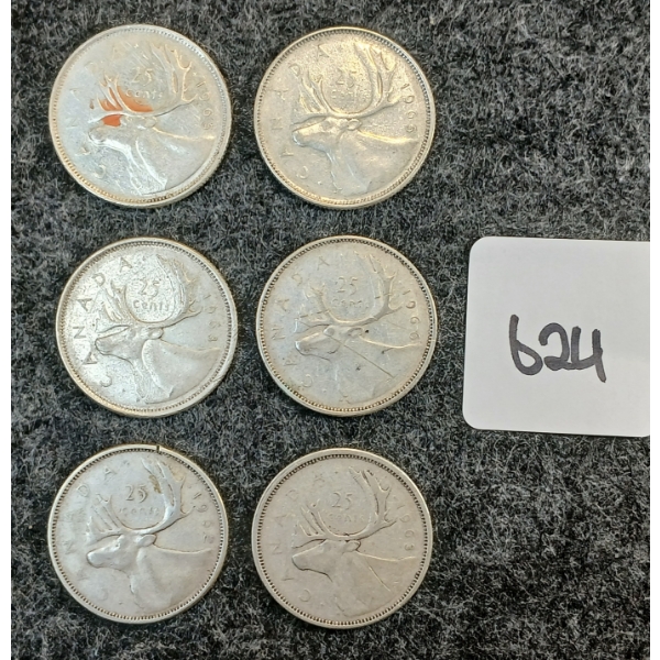 LOT OF 6 - 1962-1966 CDN 25 CENT COINS