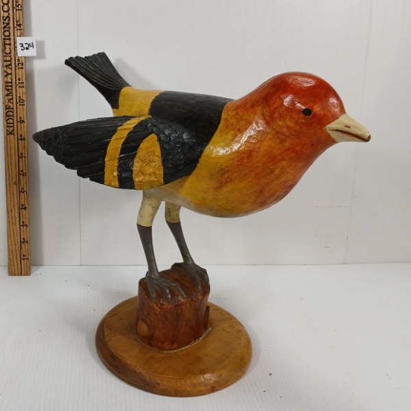HAND CARVED FOLK ART BIRD W/ STAND 