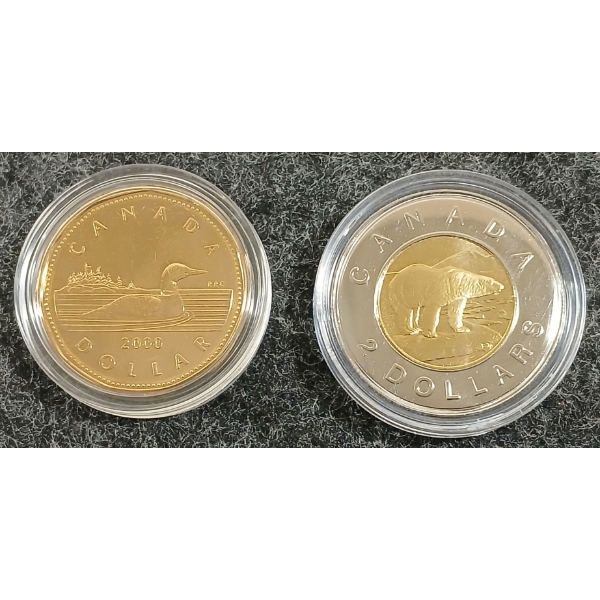 LOT OF 2 - 2000 RCM COIN & STAMP SET - THE LOON & POLAR BEAR