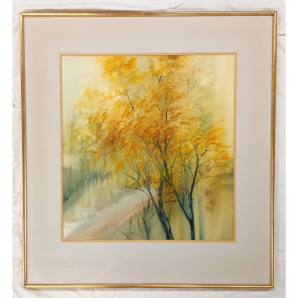 AUTUMN LANDSCAPE BY M. PIGETT - FRAMED WATERCOLOUR ON PAPER